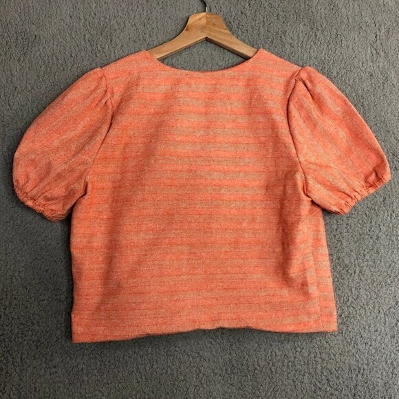 REVOLVE Line and Dot Zoe Wrap Top Linen Blend Puff Sleeve V-Neck Orange Small - Picture 2 of 11